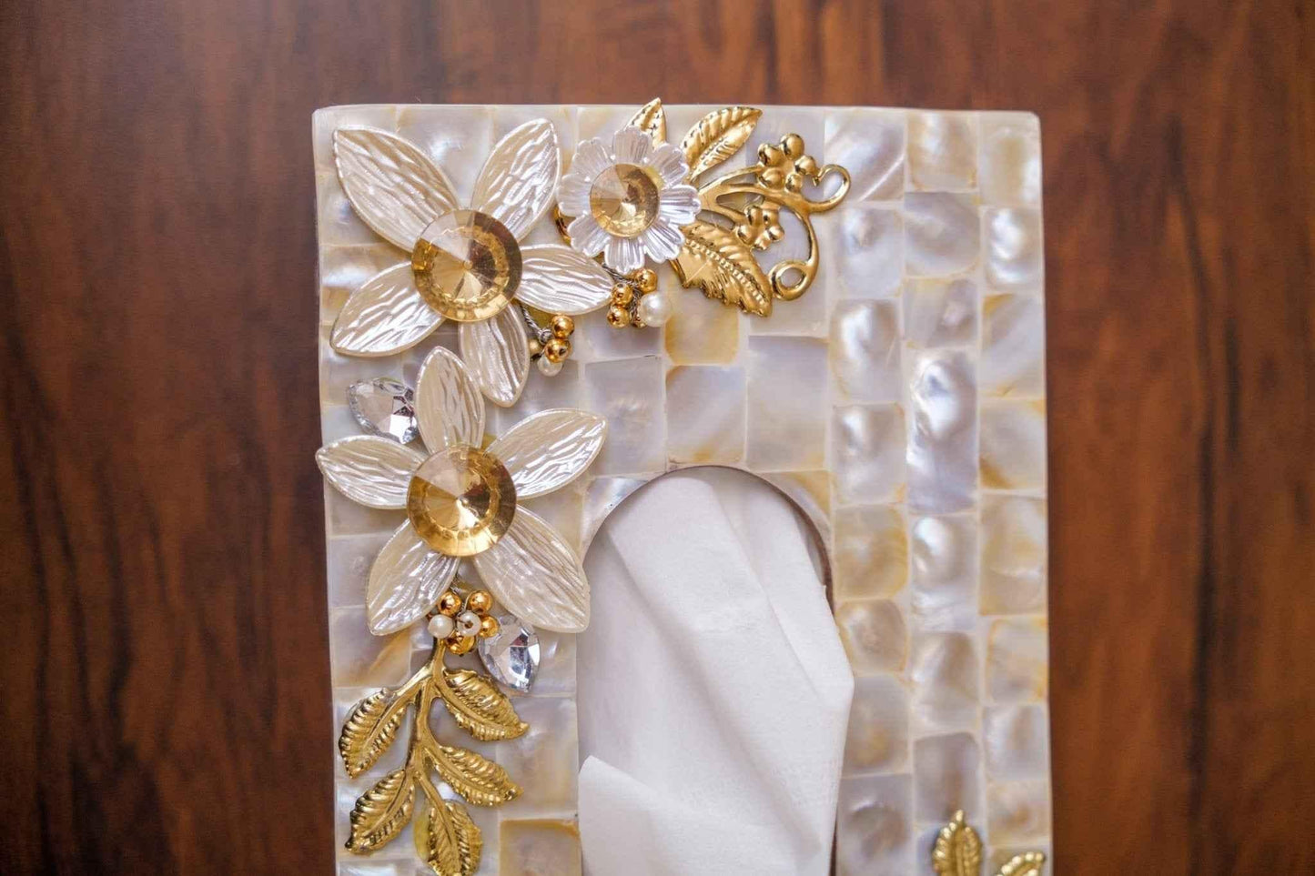 White Mother of Pearl Tissue Box