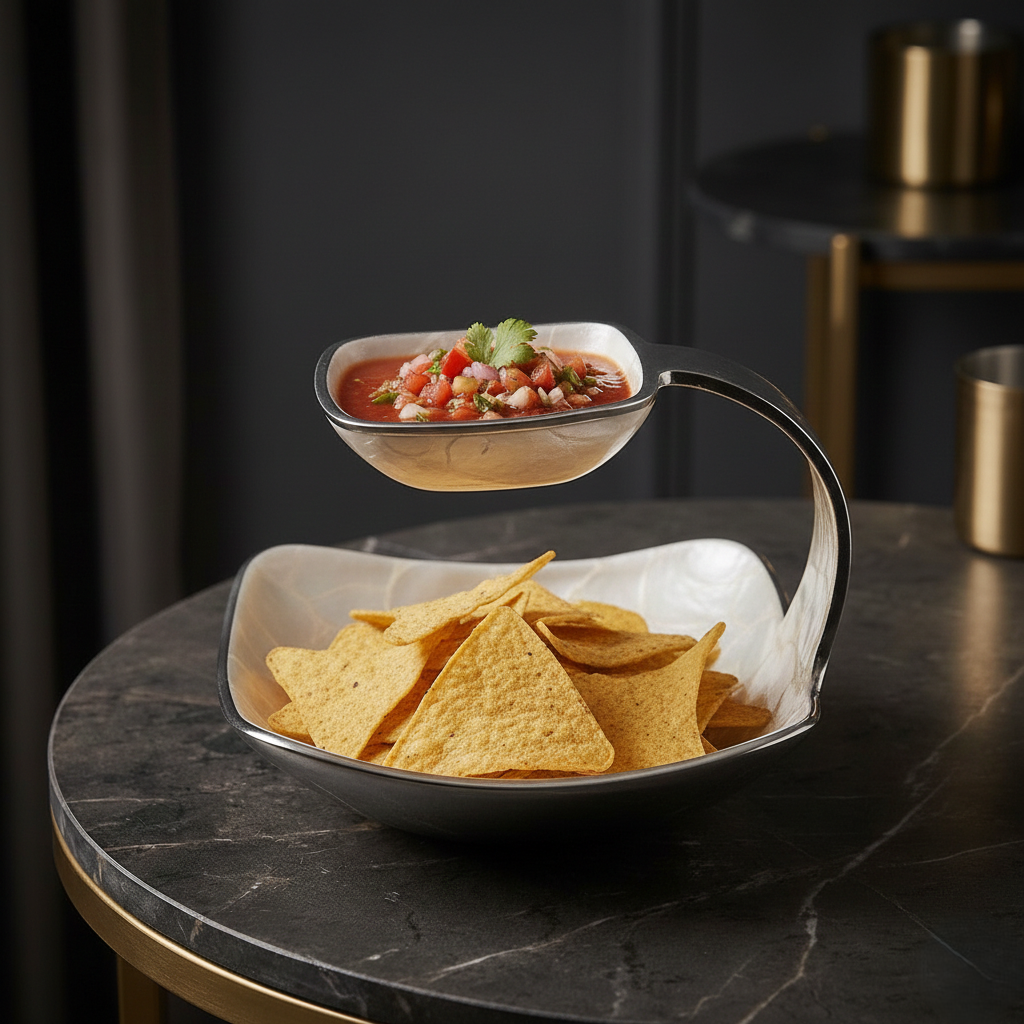 Kitty party platter showing dual compartments, handcrafted Indian entertaining serveware