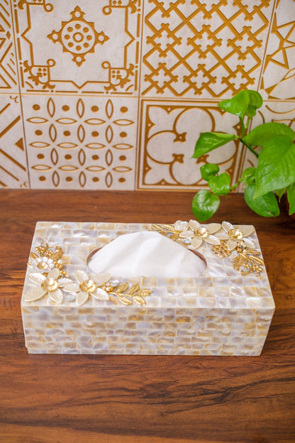 White Mother of Pearl Tissue Box