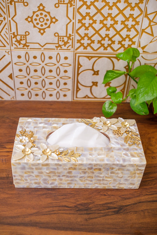 White Mother of Pearl Tissue Box