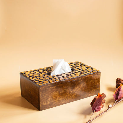 Dotted Wooden Tissue Box (21cmx12cmx7cm)