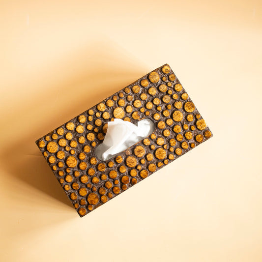 Dotted Wooden Tissue Box (21cmx12cmx7cm)