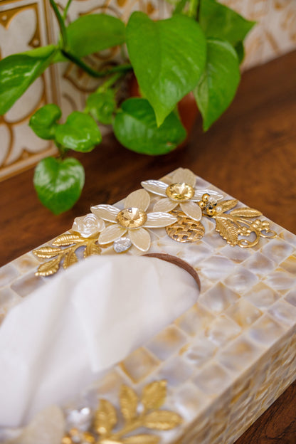 White Mother of Pearl Tissue Box