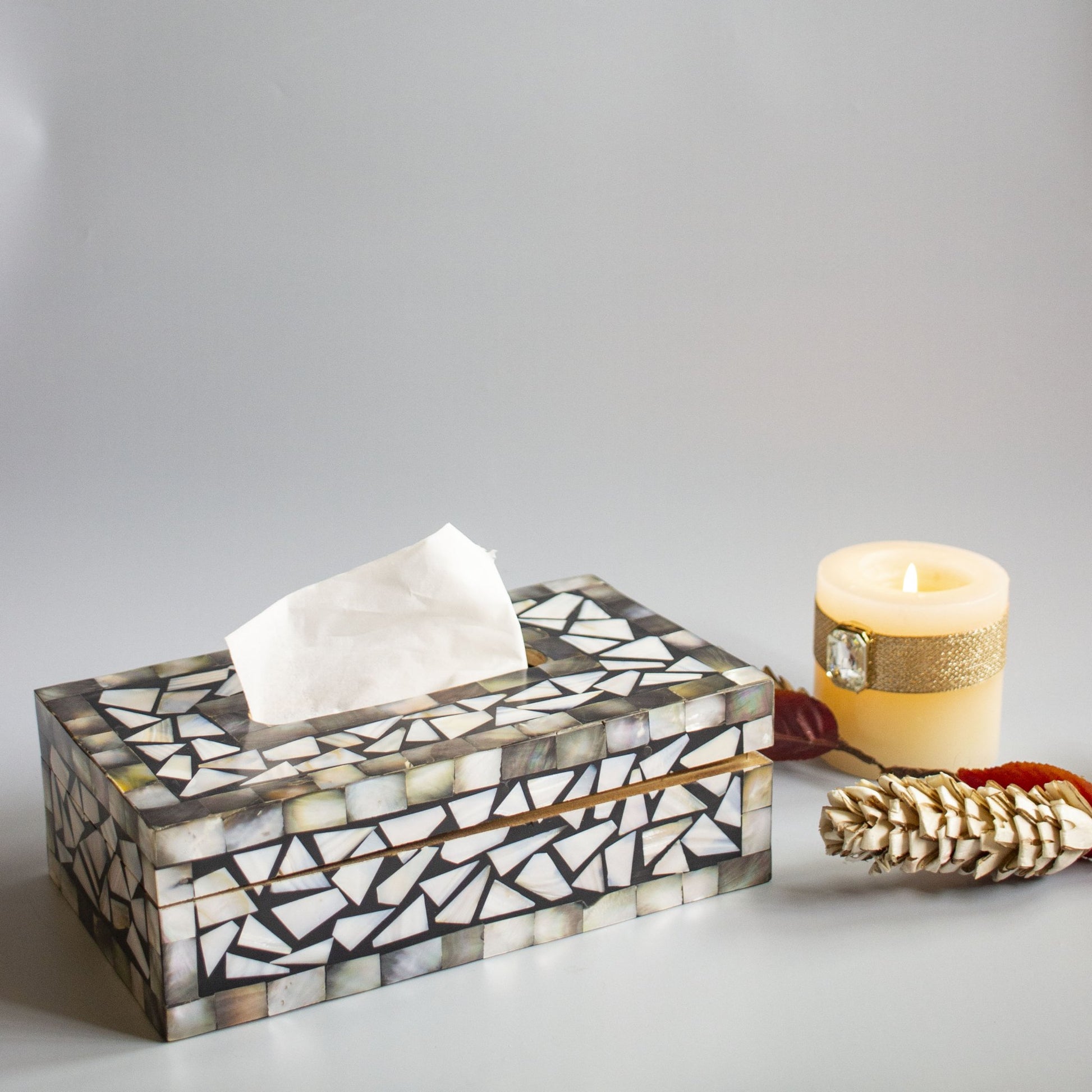 Black Mother of Pearl Tissue Box - Chitra Goenka Crafts & Creations