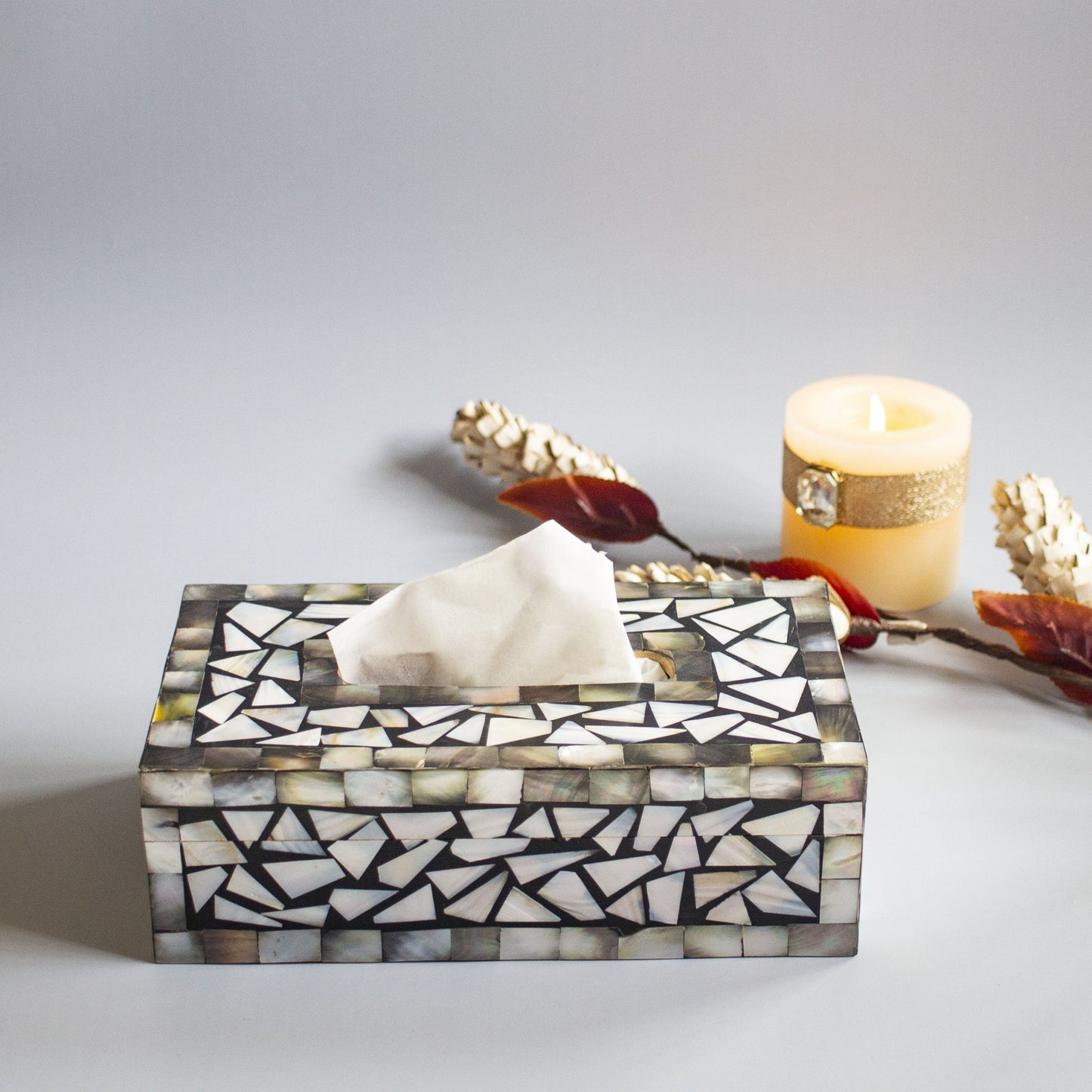 Black Mother of Pearl Tissue Box - Chitra Goenka Crafts & Creations