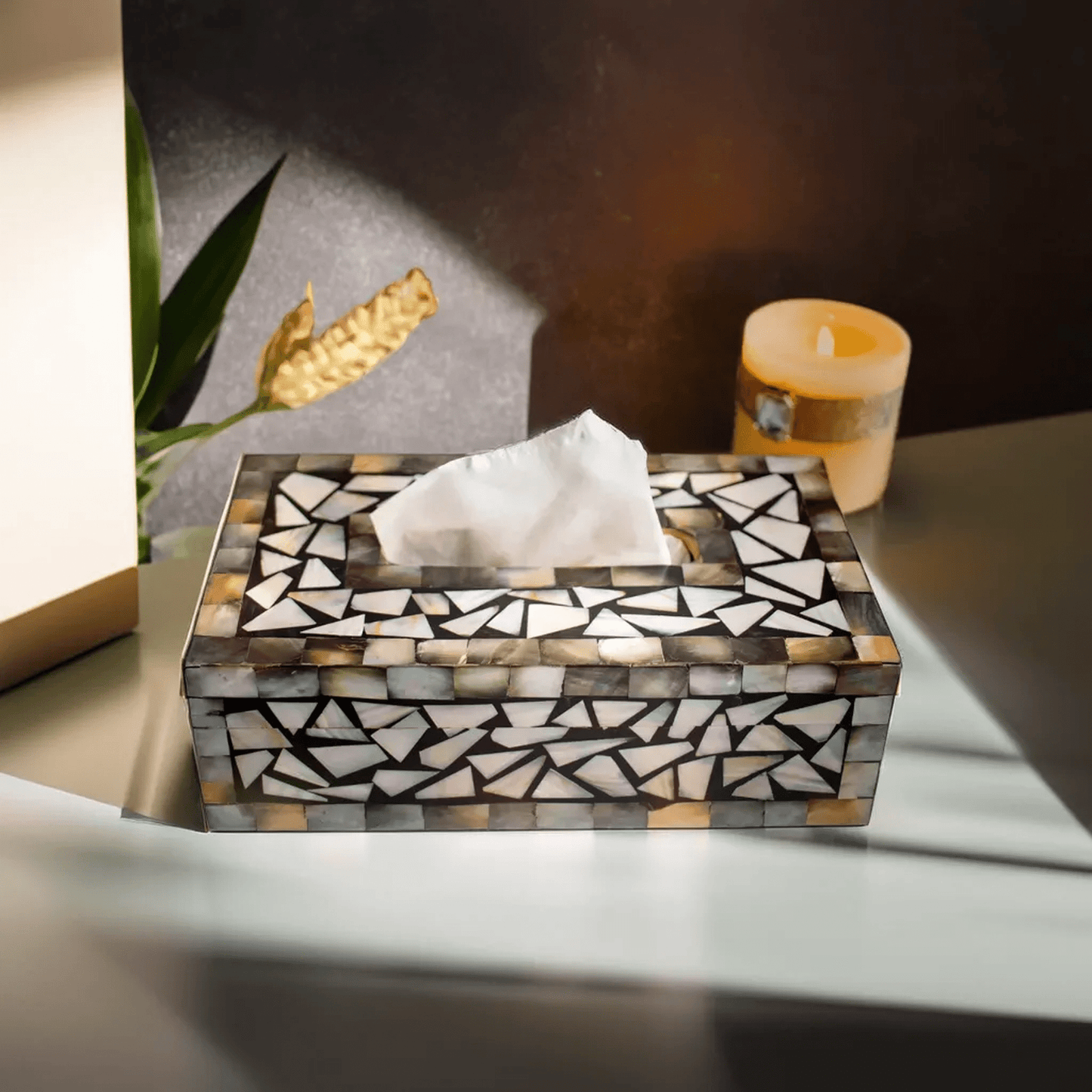 Black Mother of Pearl Tissue Box - Chitra Goenka Crafts & Creations
