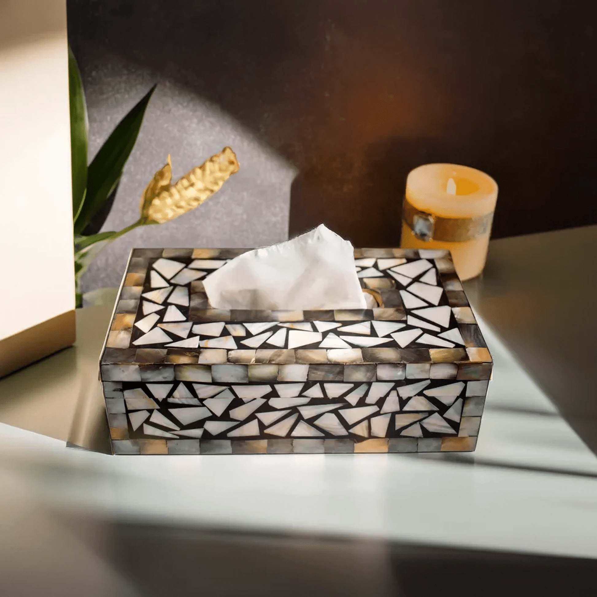 Black Mother of Pearl Tissue Box - Chitra Goenka Crafts & Creations