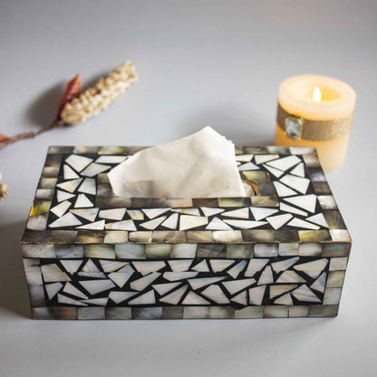 Black Mother of Pearl Tissue Box - Chitra Goenka Crafts & Creations