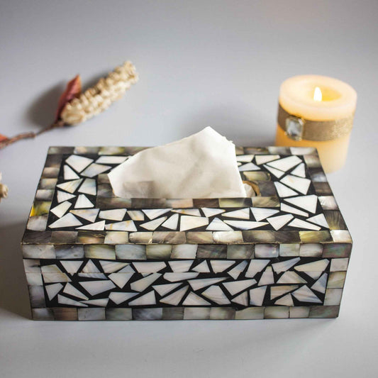 Black Mother of Pearl Tissue Box - Chitra Goenka Crafts & Creations