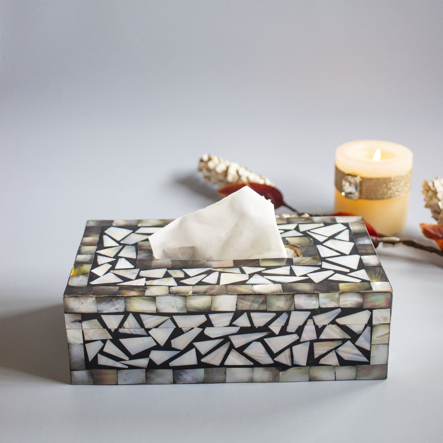 Black Mother of Pearl Tissue Box - Chitra Goenka Crafts & Creations