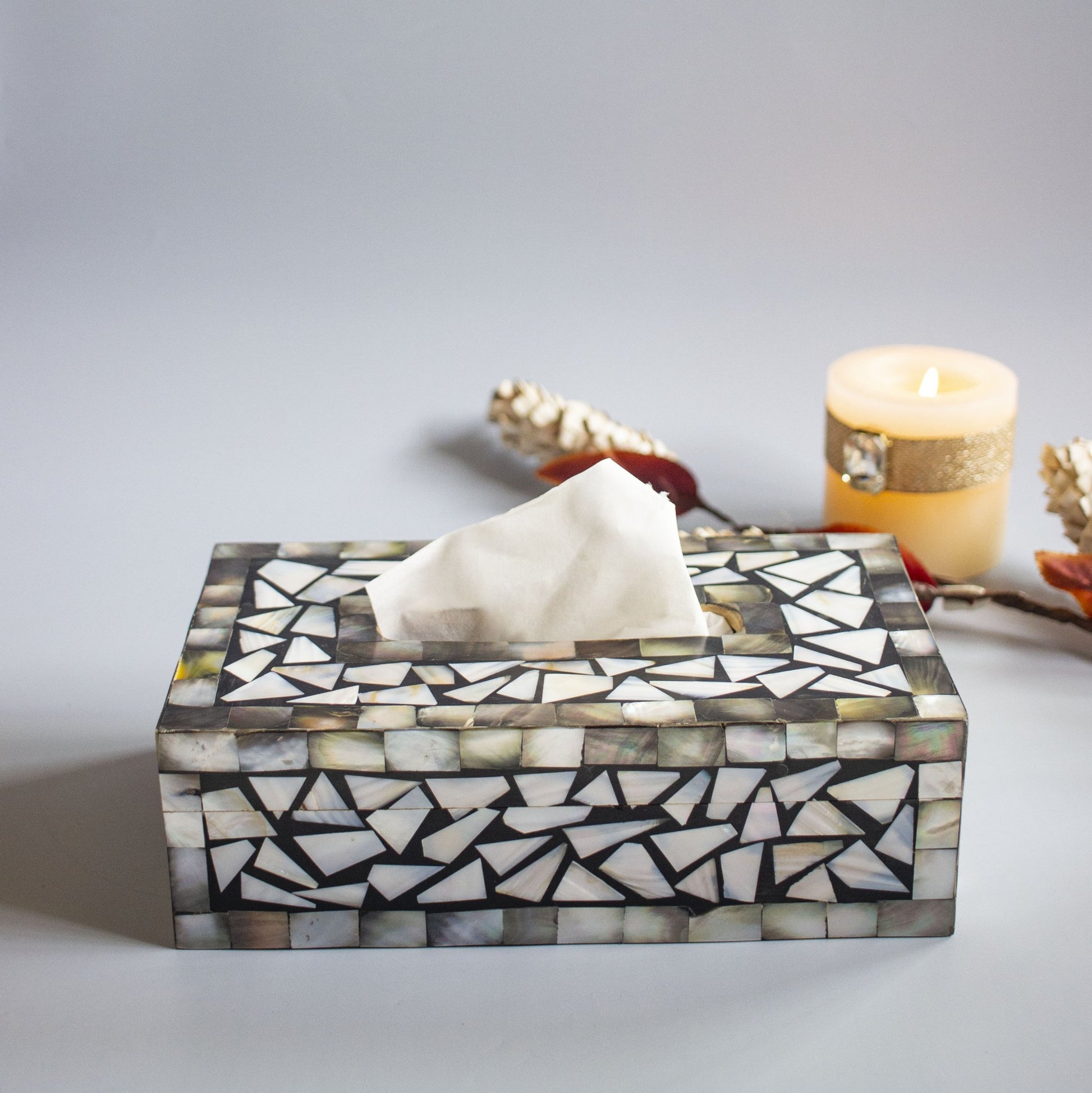 Black Mother of Pearl Tissue Box - Chitra Goenka Crafts & Creations