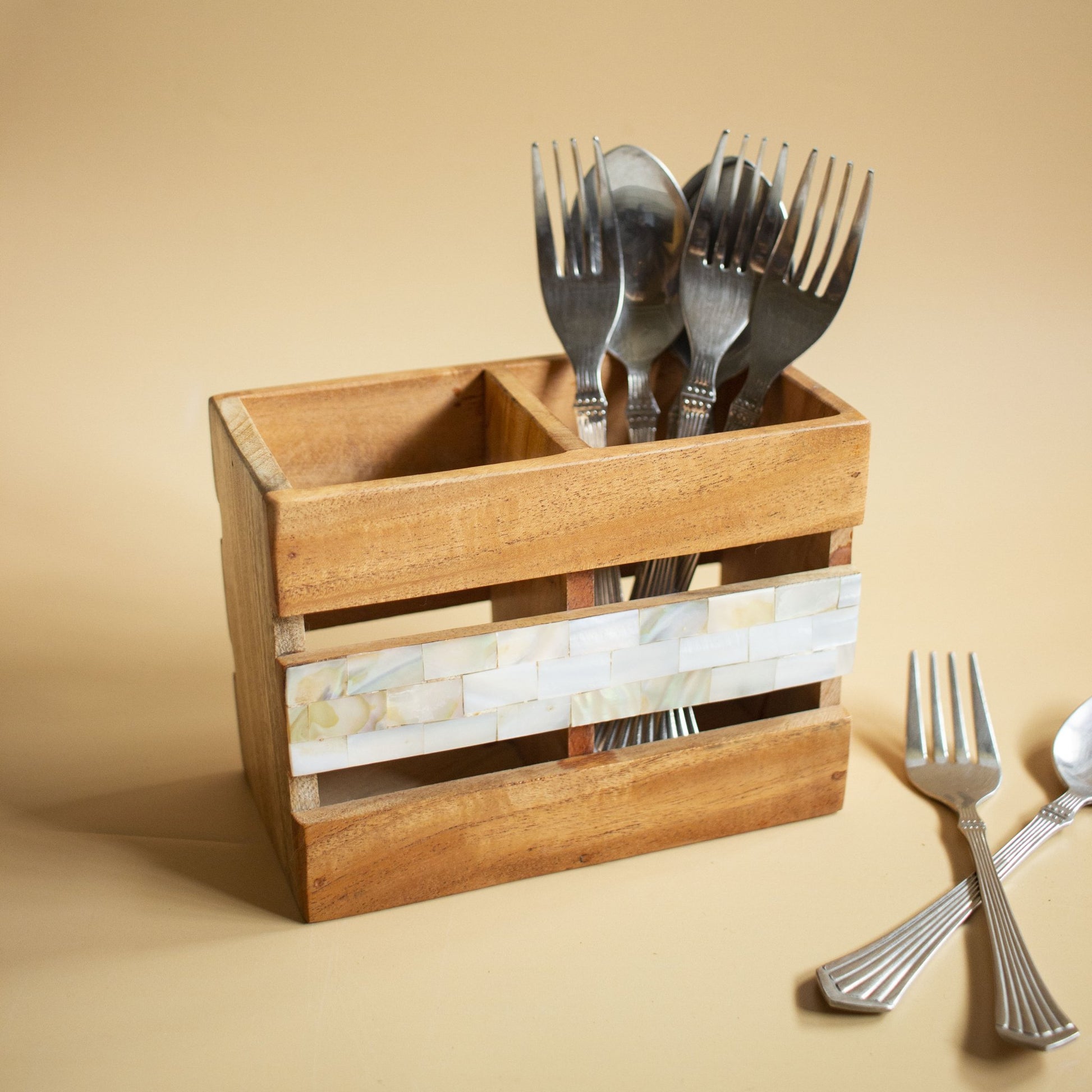 Classic Wooden Cutlery Holder - Chitra Goenka Crafts & Creations
