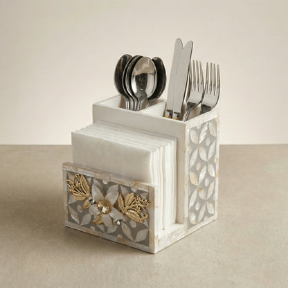 Designer Ethereal - Mother of Pearl - Cutlery & Tissue Holder - Chitra Goenka Crafts & Creations