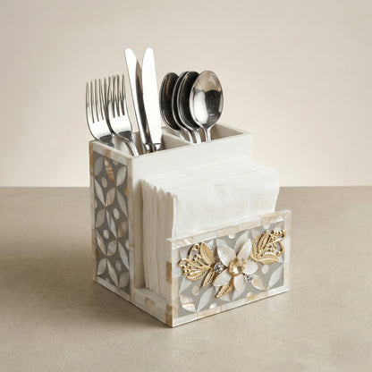 Designer Ethereal - Mother of Pearl - Cutlery & Tissue Holder - Chitra Goenka Crafts & Creations