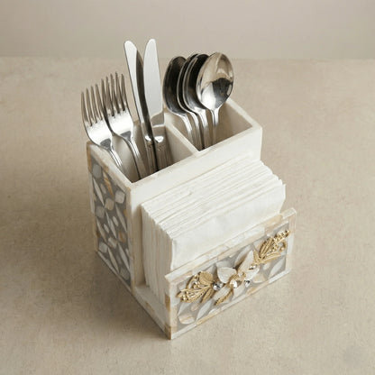 Designer Ethereal - Mother of Pearl - Cutlery & Tissue Holder - Chitra Goenka Crafts & Creations