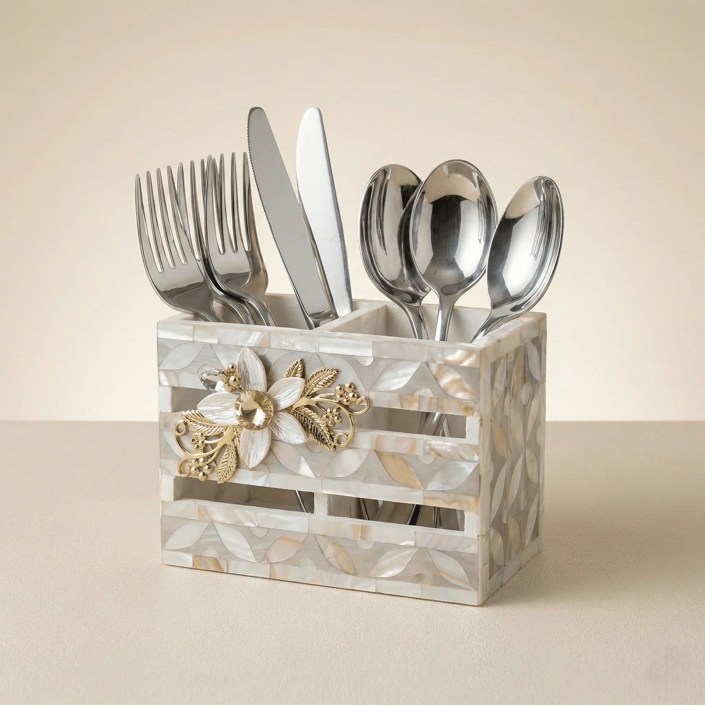 Designer Ethereal - Mother of Pearl - Duo Cutlery Holder - Chitra Goenka Crafts & Creations