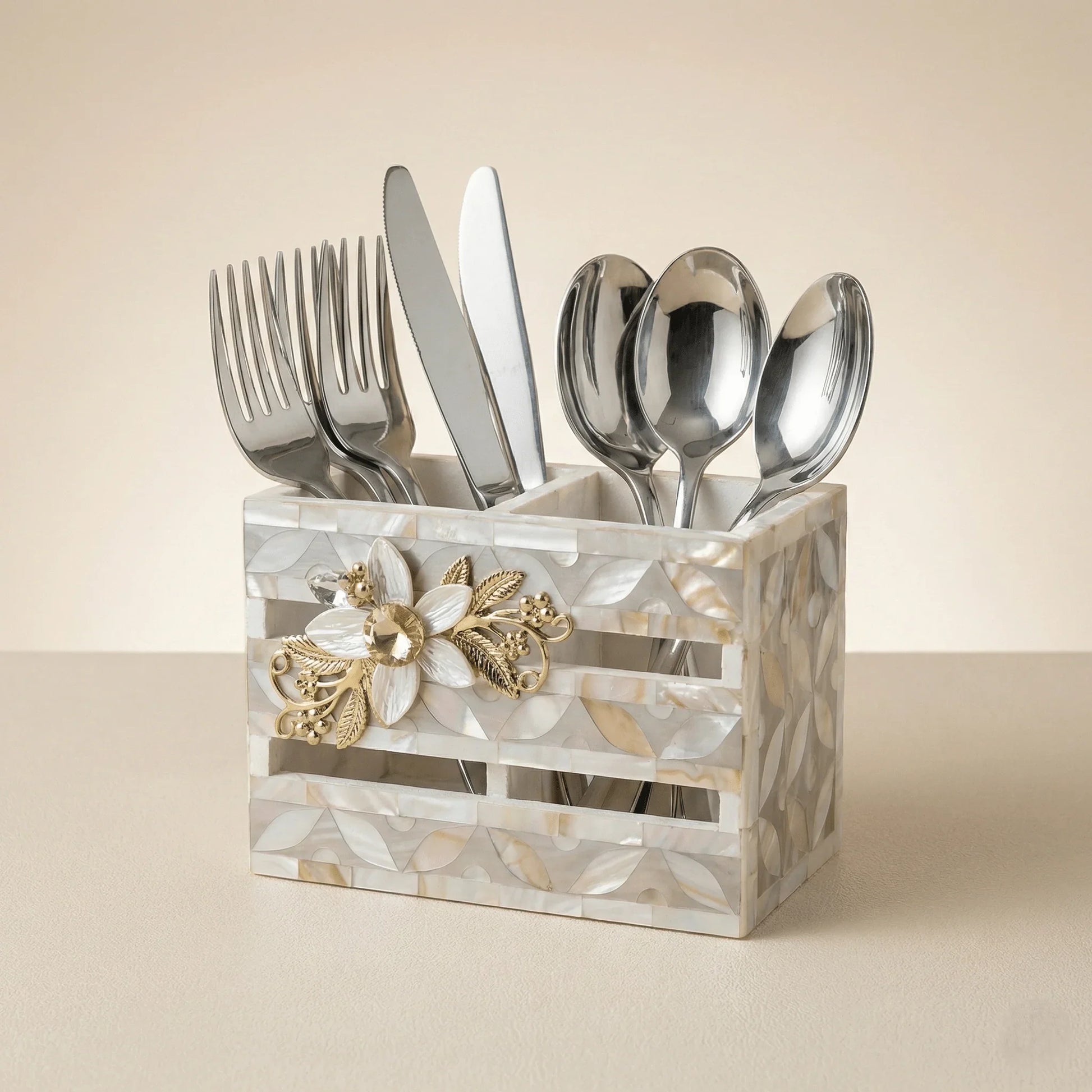 Designer Ethereal - Mother of Pearl - Duo Cutlery Holder - Chitra Goenka Crafts & Creations