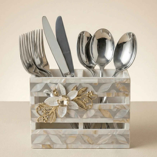 Designer Ethereal - Mother of Pearl - Duo Cutlery Holder - Chitra Goenka Crafts & Creations