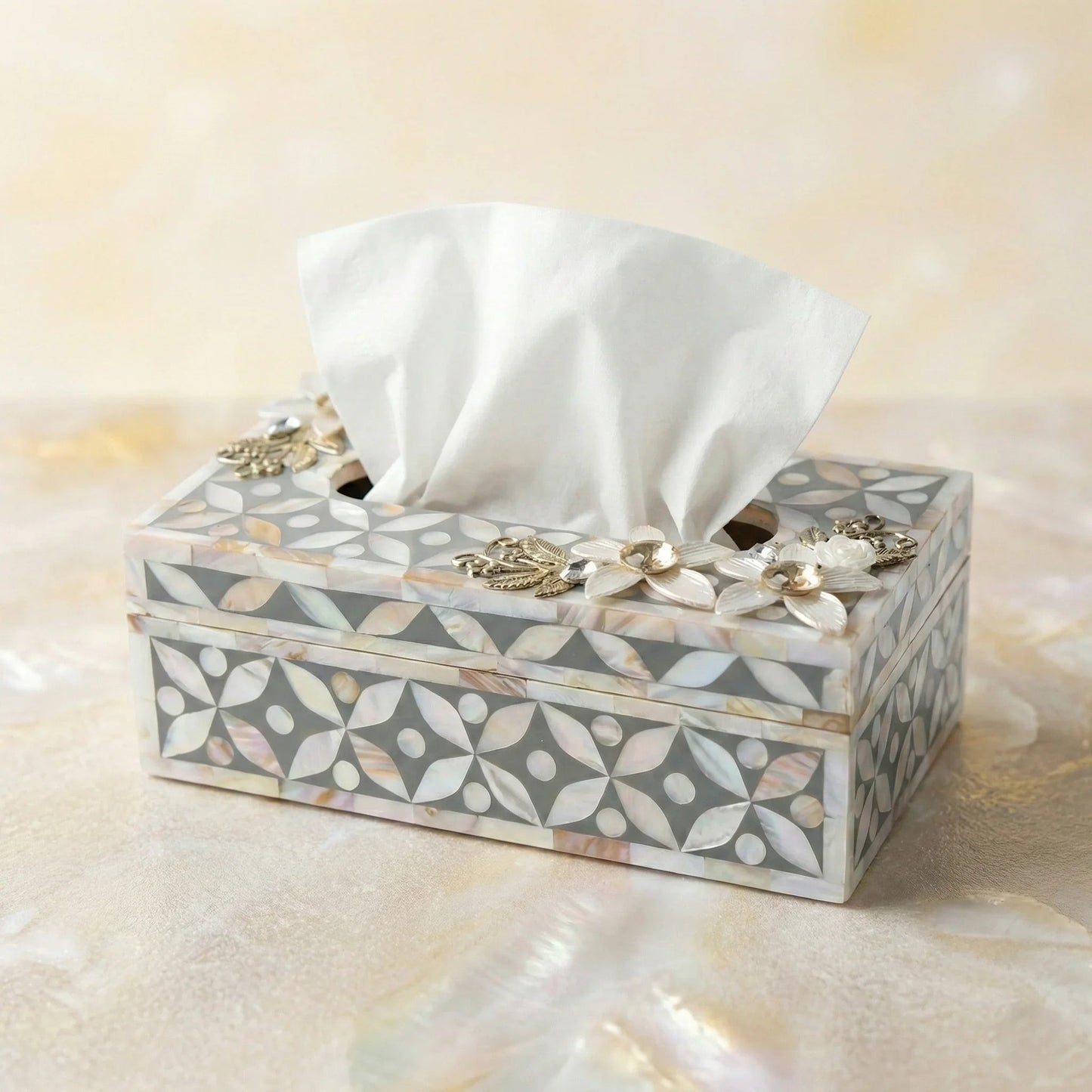 Designer Ethereal - Mother of Pearl - Tissue Box - Chitra Goenka Crafts & Creations