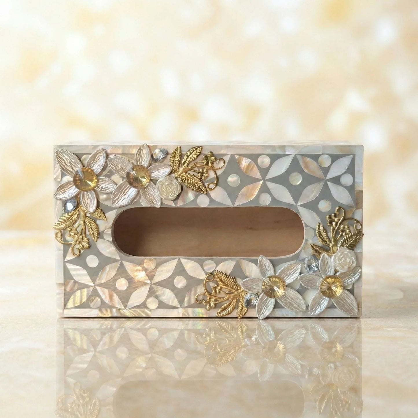 Designer Ethereal - Mother of Pearl - Tissue Box - Chitra Goenka Crafts & Creations