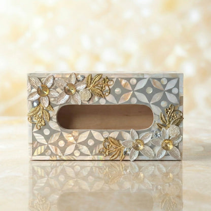 Designer Ethereal - Mother of Pearl - Tissue Box - Chitra Goenka Crafts & Creations