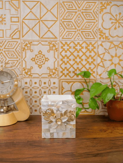 Designer Mother of Pearl Pen & Brush Stand - Chitra Goenka Crafts & Creations