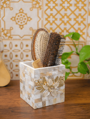 Designer Mother of Pearl Pen & Brush Stand - Chitra Goenka Crafts & Creations