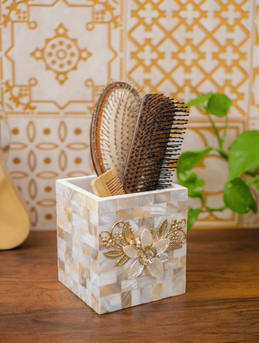 Designer Mother of Pearl Pen & Brush Stand - Chitra Goenka Crafts & Creations