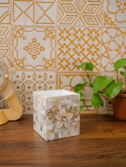 Designer Mother of Pearl Pen & Brush Stand - Chitra Goenka Crafts & Creations