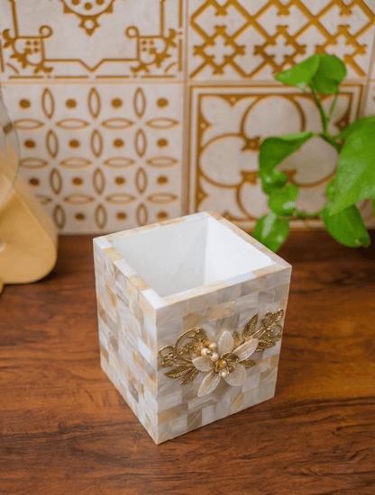 Designer Mother of Pearl Pen & Brush Stand - Chitra Goenka Crafts & Creations
