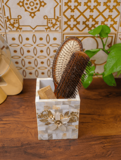 Designer Mother of Pearl Pen & Brush Stand - Chitra Goenka Crafts & Creations