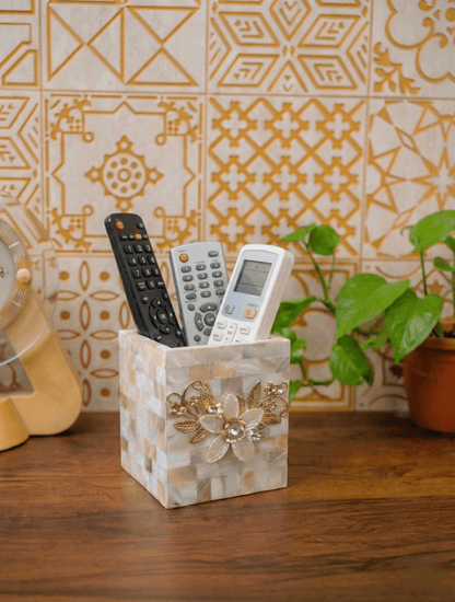 Designer Mother of Pearl Pen & Brush Stand - Chitra Goenka Crafts & Creations