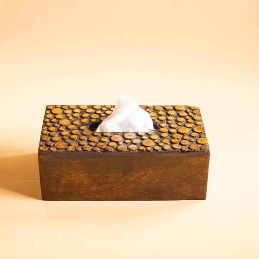 Dotted Wooden Tissue Box (21cmx12cmx7cm) - Chitra Goenka Crafts & Creations