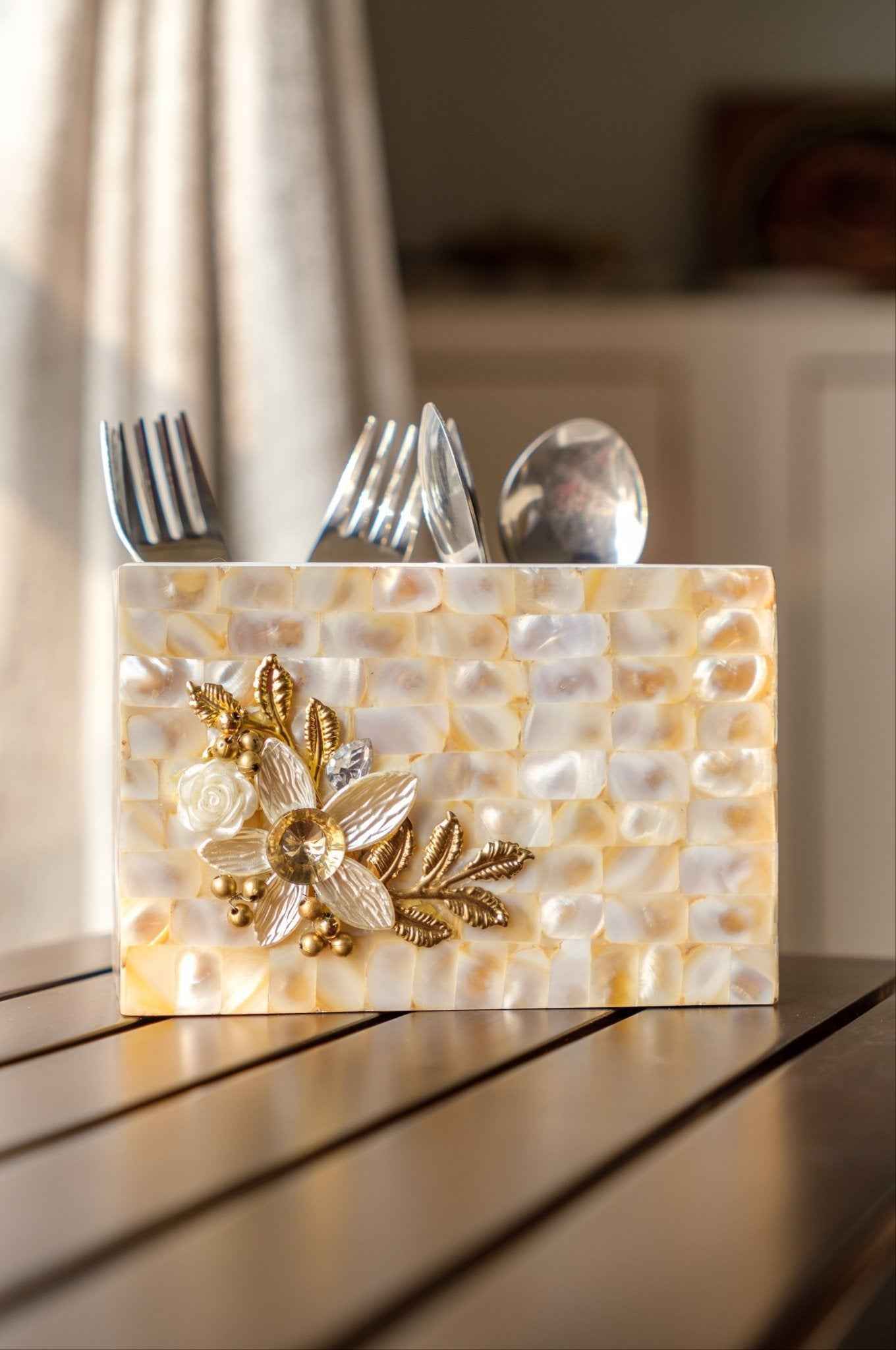 Mother of Pearl Designer Duo Cutlery Holder