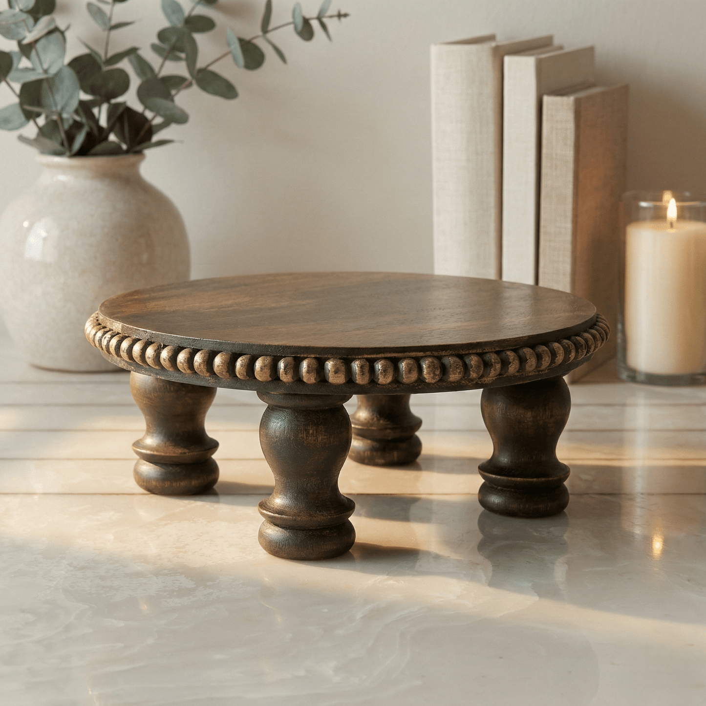 Round Wooden Chowki (Medium) - Chitra Goenka Crafts & Creations