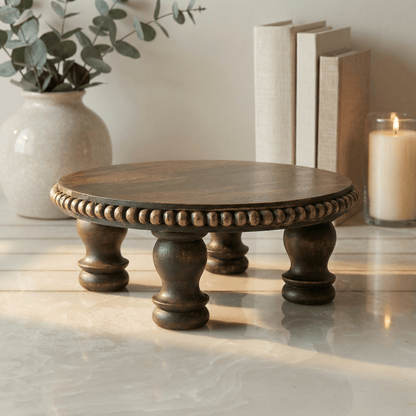 Round Wooden Chowki (Medium) - Chitra Goenka Crafts & Creations