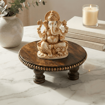Round Wooden Chowki (Medium) - Chitra Goenka Crafts & Creations