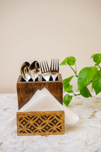 Royal Floral Cutlery & Tissue Caddy - Chitra Goenka Crafts & Creations