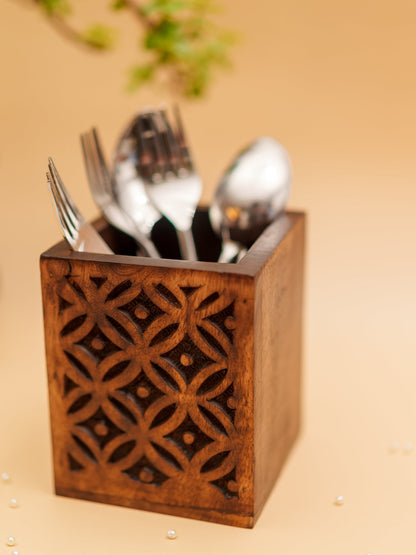 Royal Floral Woodwork - Cutlery Holder - Chitra Goenka Crafts & Creations