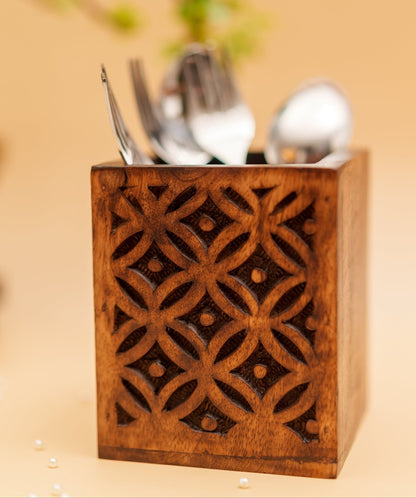 Royal Floral Woodwork - Cutlery Holder - Chitra Goenka Crafts & Creations
