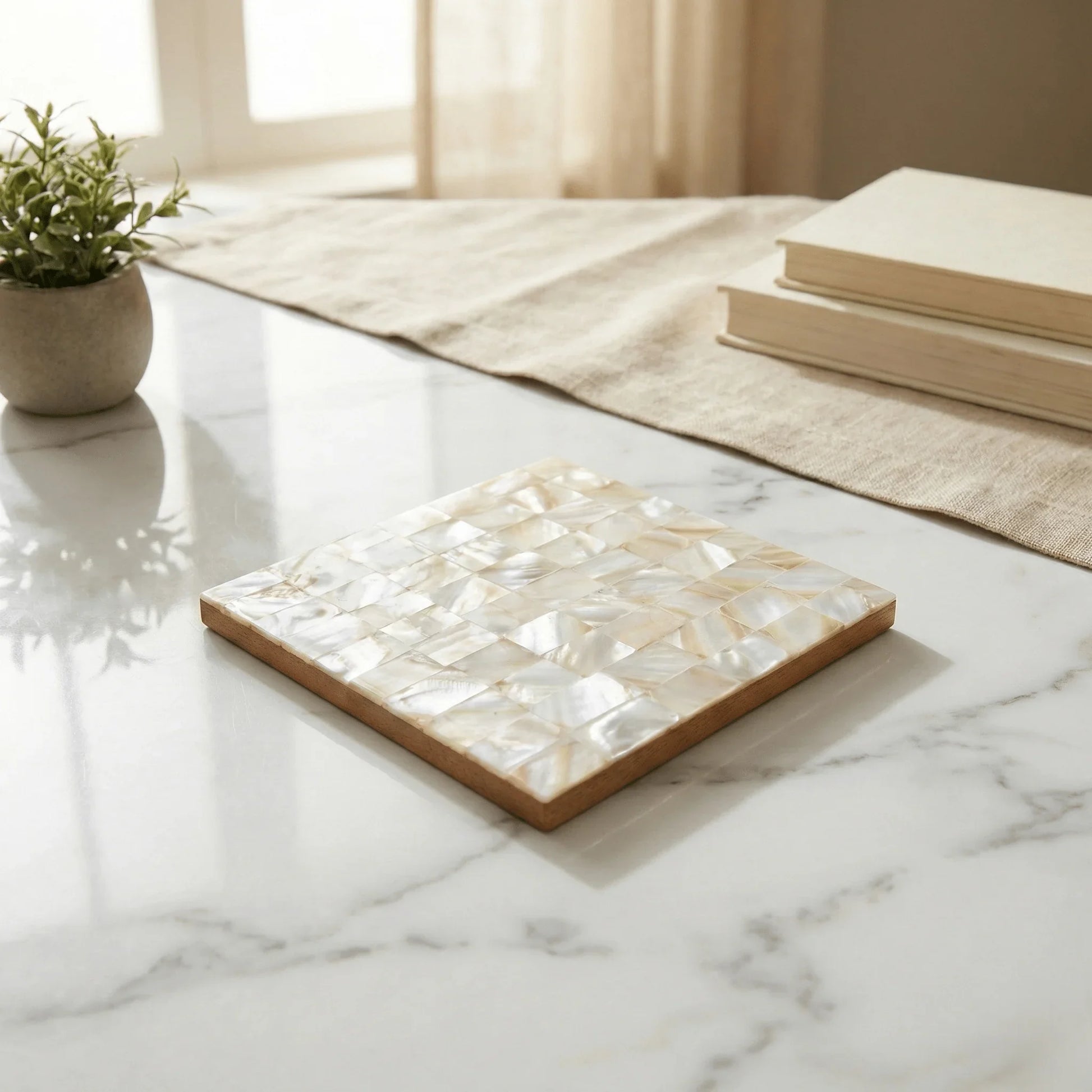 White Mother of Pearl Coasters - Chitra Goenka Crafts & Creations