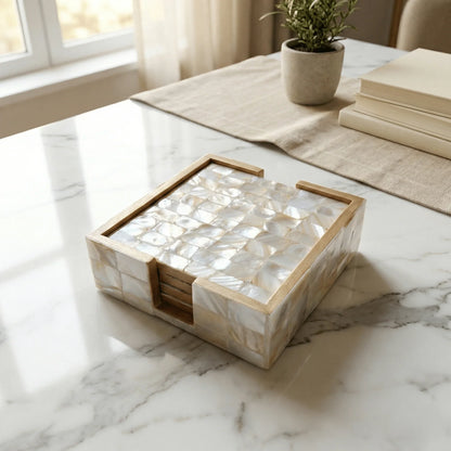 White Mother of Pearl Coasters - Chitra Goenka Crafts & Creations