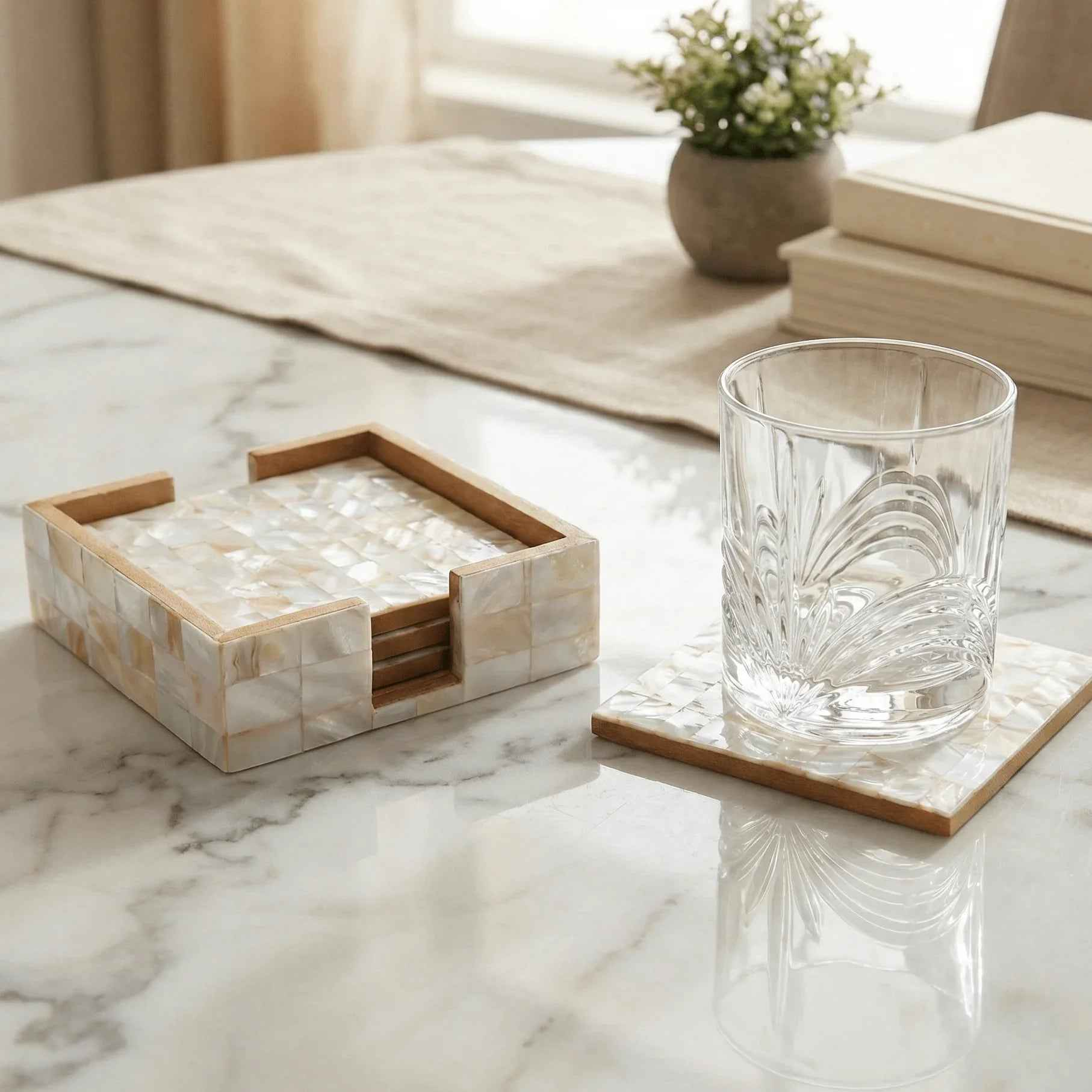 White Mother of Pearl Coasters - Chitra Goenka Crafts & Creations