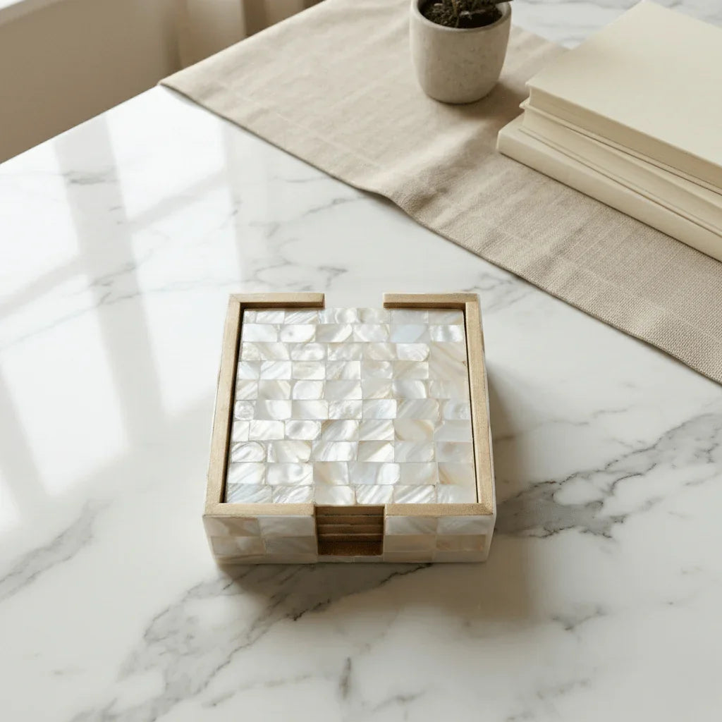 White Mother of Pearl Coasters - Chitra Goenka Crafts & Creations