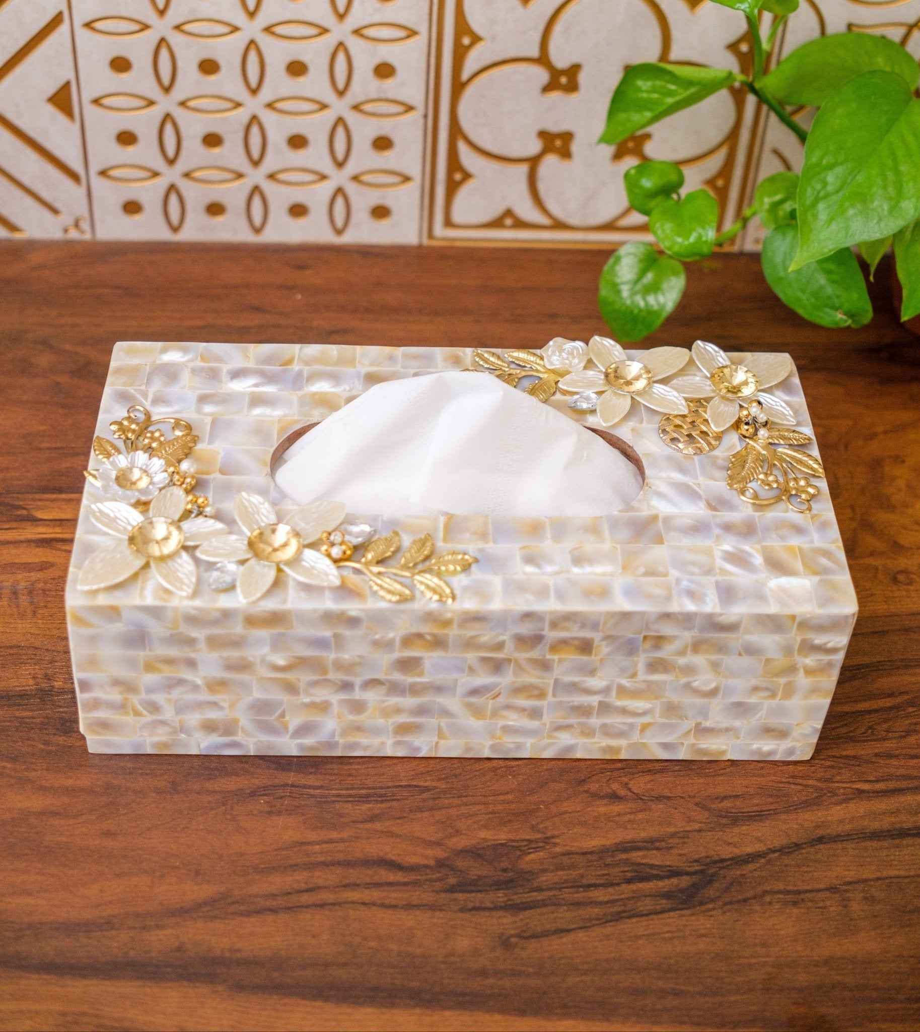White Mother of Pearl Tissue Box