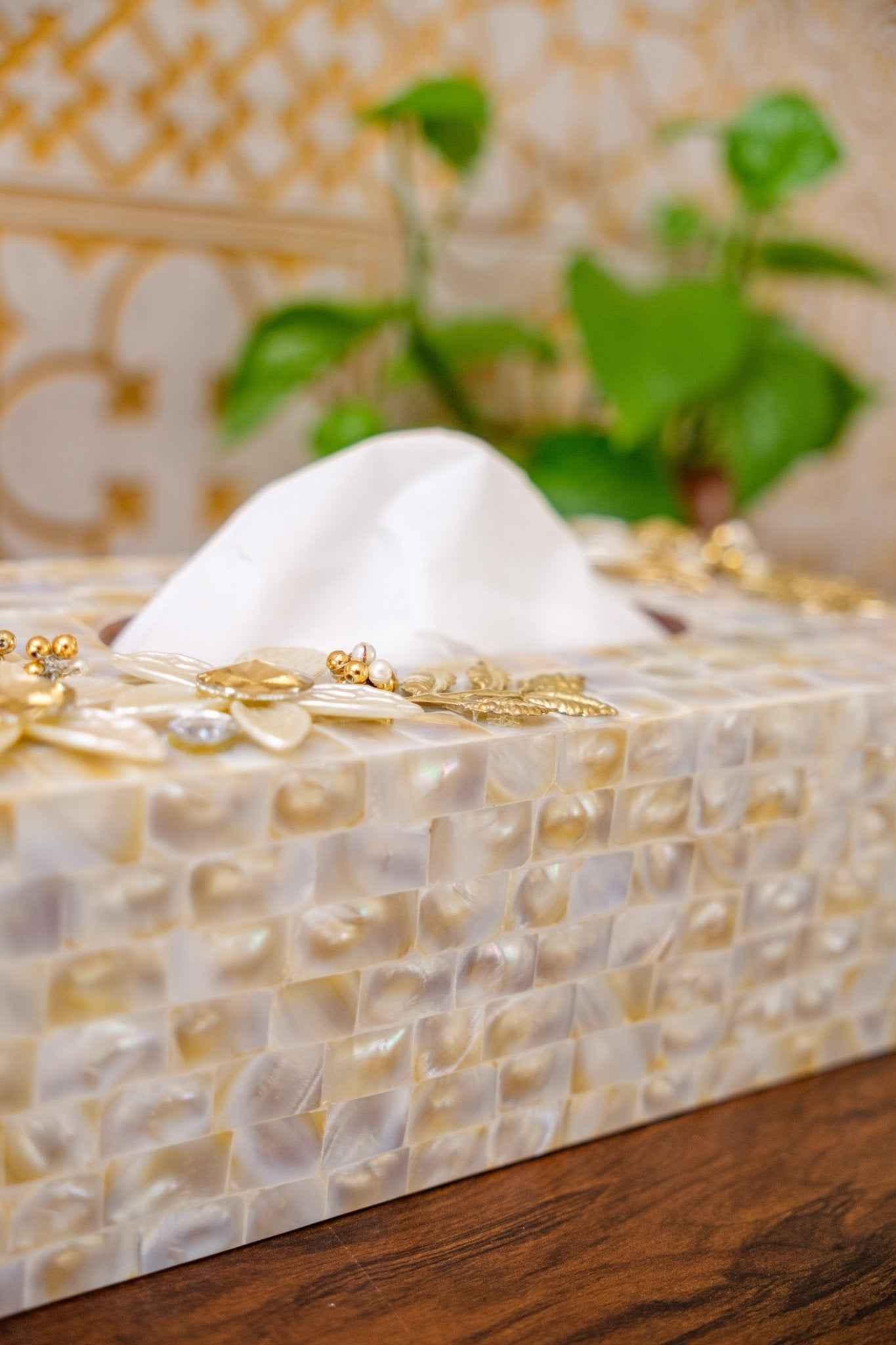 White Mother of Pearl Tissue Box