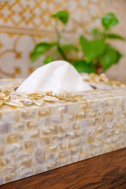 White Mother of Pearl Tissue Box