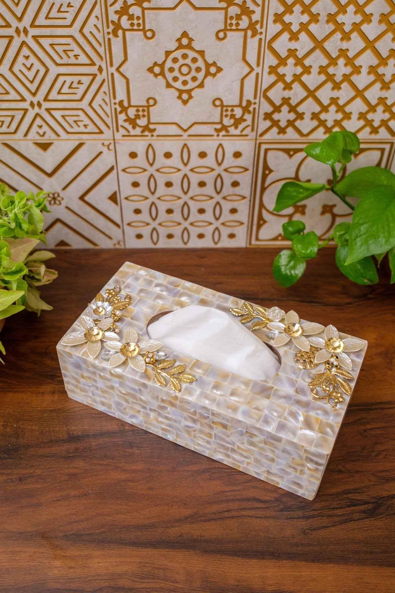 White Mother of Pearl Tissue Box