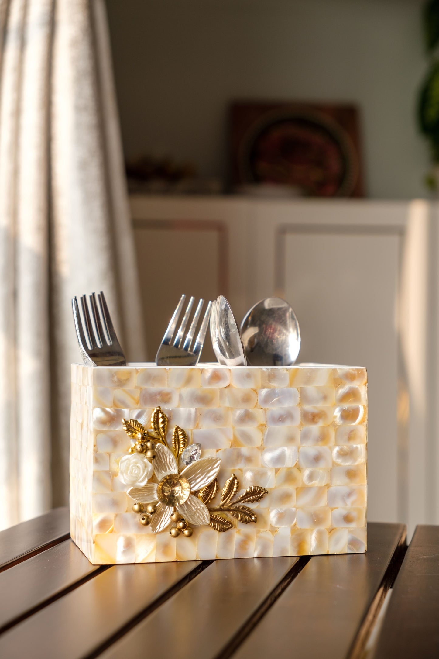 Mother of Pearl Designer Duo Cutlery Holder